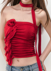 Rose blossom ice silk fabric strapless top